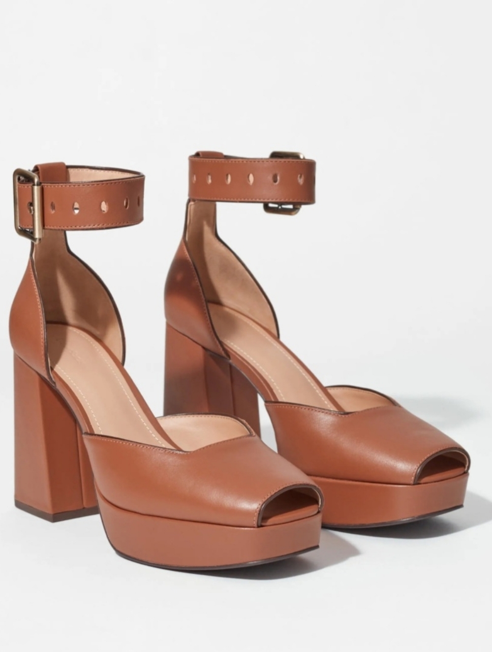 Women's Platform Ankle-Strap Peep-Toe Heels in Brown